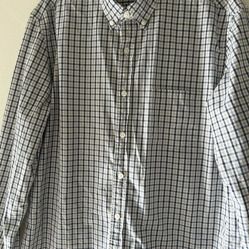 J. CREW Men's White and Blue Checkered Shirt